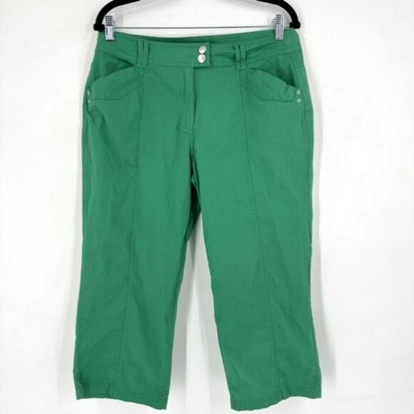Lulu-B Womens Flat Front Hi Rise Stretch Ankle Cropped Pants Kelly Green Size 12 - Picture 1 of 16